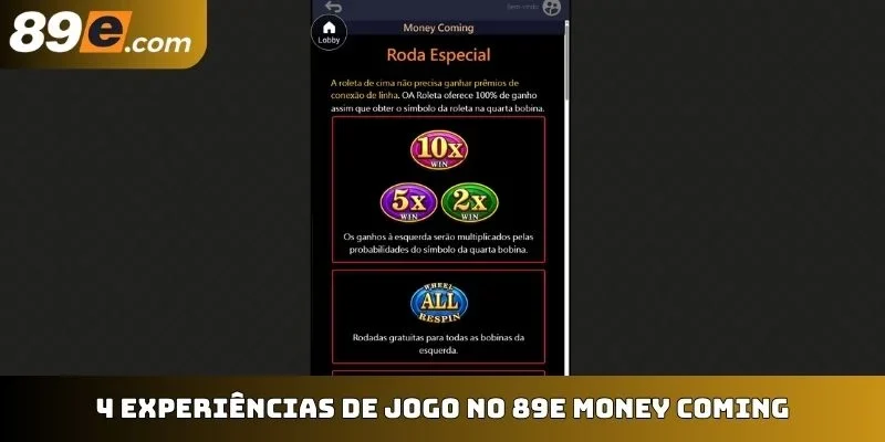 4 experiências de jogo no 89E Money Coming
