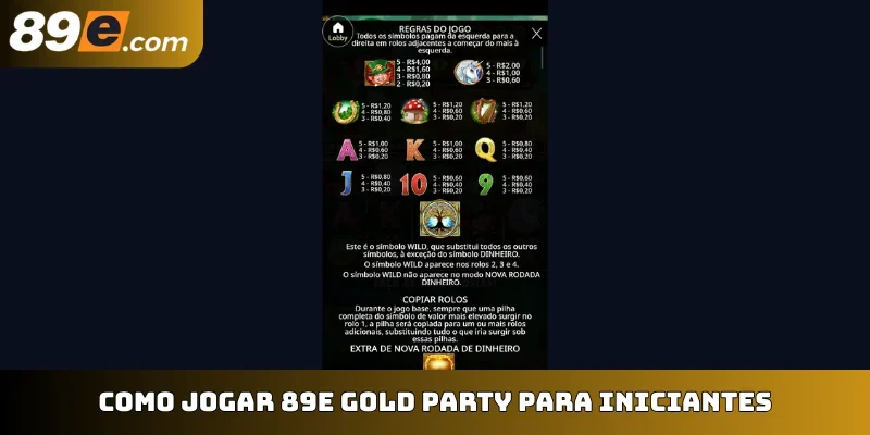 Como jogar 89E Gold Party para iniciantes