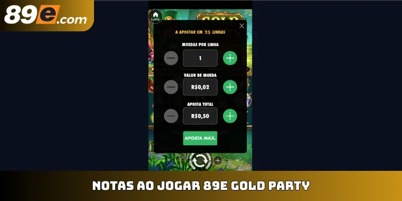 Notas ao jogar 89E Gold Party