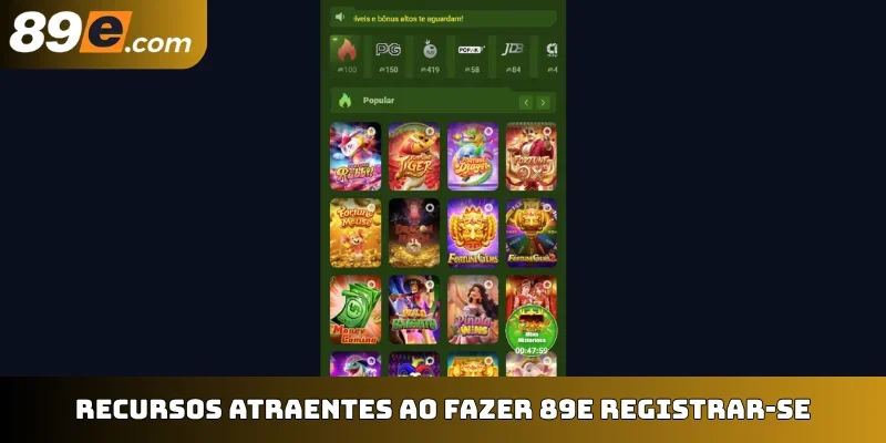 Recursos atraentes ao fazer 89E registrar-se