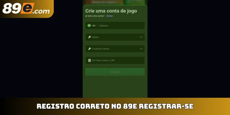 Registro correto no 89E registrar-se