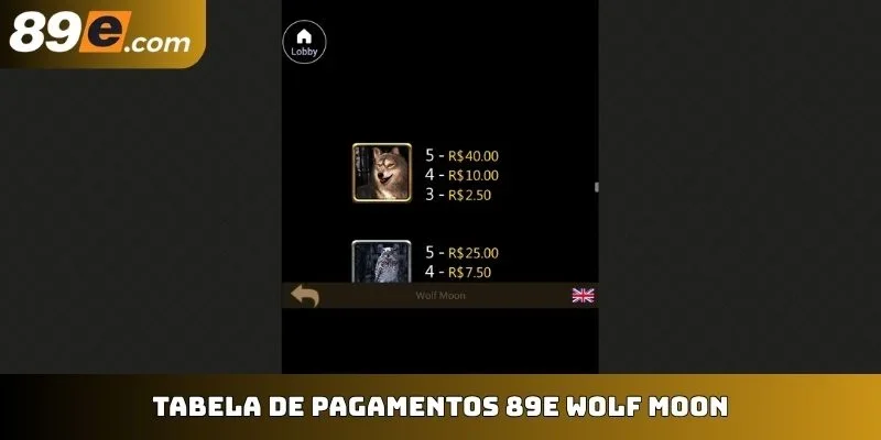 Tabela de Pagamentos 89E Wolf Moon