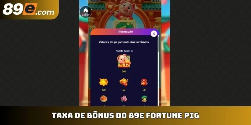 Taxa de bônus do 89E Fortune Pig